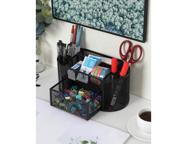 Portaoggetti da Scrivania Portapenne in Metallo Traforato 9 Scomparti Ufficio...