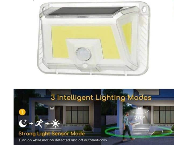 Lampada Faro Faretto da Esterno ad Energia Solare LED COB Sensore di...