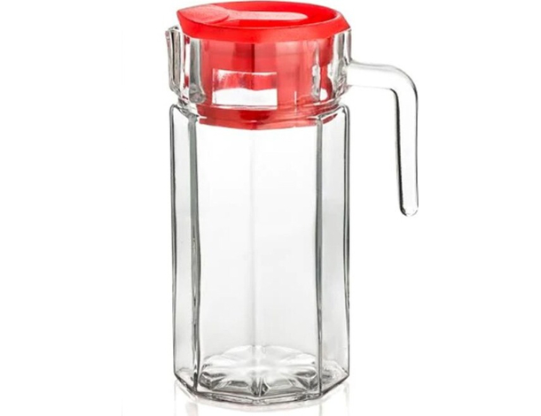 Brocca in Vetro Caraffa per Sangria Acqua Vino con Tappo Rosso 1.5 Litri