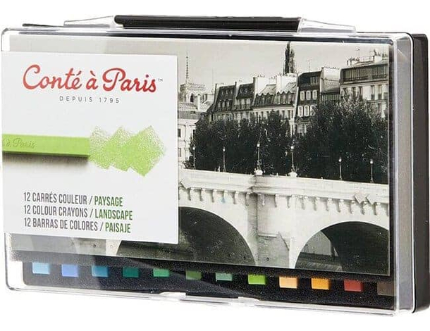 Set da 12 Pastelli Conté à Paris Colori Assortiti Quadrati per Artisti Paesaggi