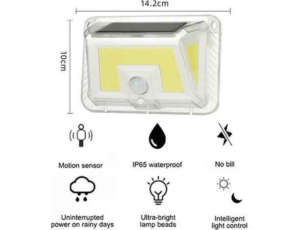 Lampada Faro Faretto da Esterno ad Energia Solare LED COB Sensore di...