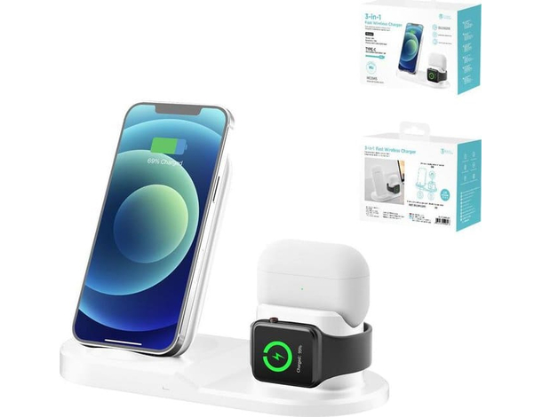 Base Di Ricarica Wireless Caricabatterie QI 3 in1 per Apple Watch iPhone AirPods