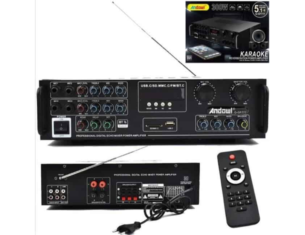 Amplificatore Audio Bluetooth Stereo Karaoke FM HI-FI USB AUX SD 300W Q-GF777