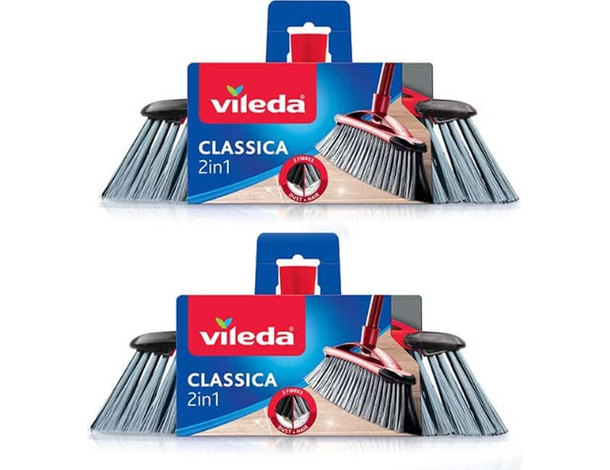 2x Scopa Classica Vileda 2 in 1 per Interni Pulizie Polvere Capelli Sporco