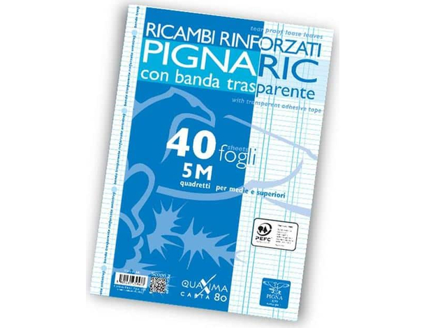 40x Fogli di Ricambio Rinforzati per Raccoglitori Quadretti 5mm Medie Superiori