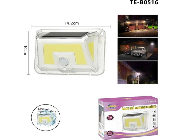 Lampada Faro Faretto da Esterno ad Energia Solare LED COB Sensore di...