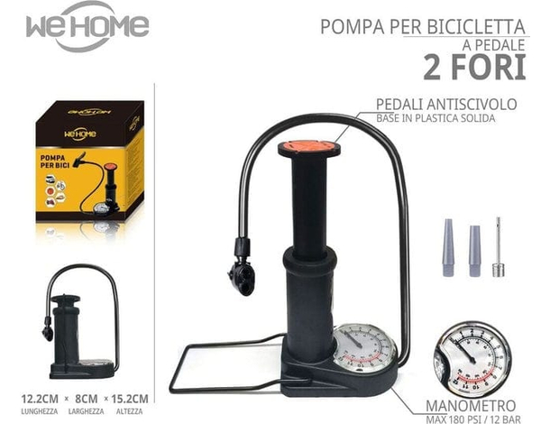 Mini Pompa a Pedale Gonfiaggio Ruote Bicicletta 2 Fori con Manometro Pallone...