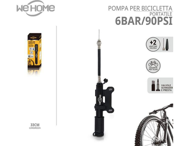 Mini Pompa Bici Bicicletta Portatile Manuale Telaio Gonfiare Ruota Gomma 6...