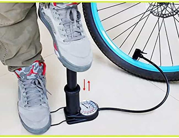 Mini Pompa a Pedale Gonfiaggio Ruote Bicicletta 2 Fori con Manometro Pallone...