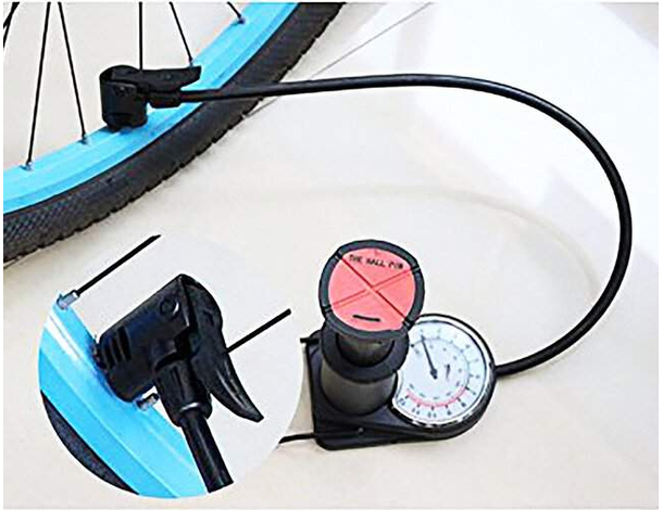 Mini Pompa a Pedale Gonfiaggio Ruote Bicicletta 2 Fori con Manometro Pallone...