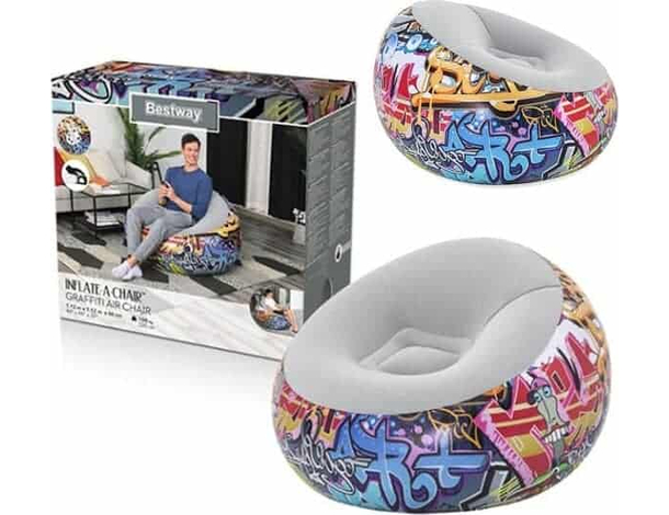 Poltrona Pouf Gonfiabile 112x112x66 cm Tema Graffiti Comfort Relax Casa