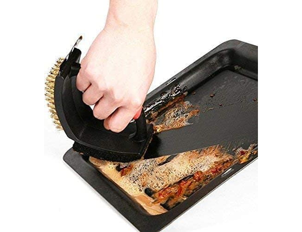 Spazzola Metallica Pulizia Barbecue Griglia Forni BBQ Con Raschietto e Spugna...