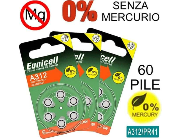 60x Batterie Monouso Senza Mercurio per Apparecchio Acustico Pile Protesi...