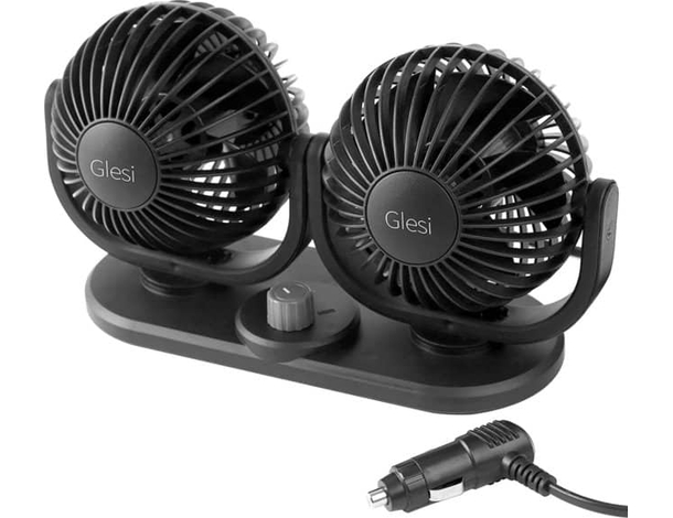 Ventilatore 12V Doppia Testa da Auto Regolabile 360° Ruotabile Aria Fresca