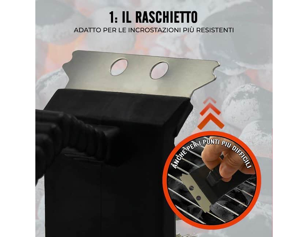 Spazzola Metallica Pulizia Barbecue Griglia Forni BBQ Con Raschietto e Spugna...