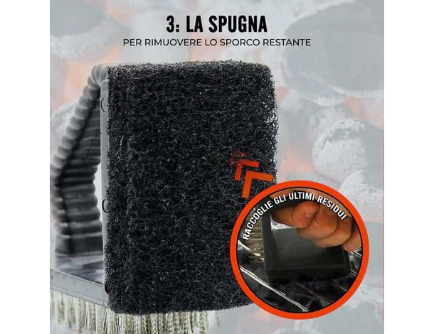 Spazzola Metallica Pulizia Barbecue Griglia Forni BBQ Con Raschietto e Spugna...