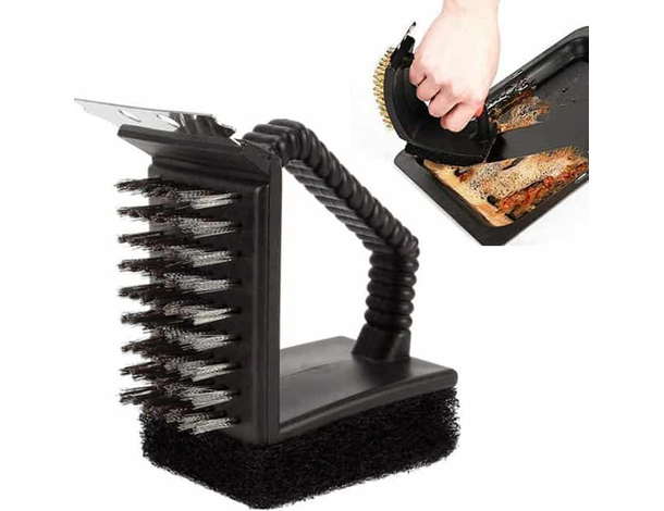 Spazzola Metallica Pulizia Barbecue Griglia Forni BBQ Con Raschietto e Spugna