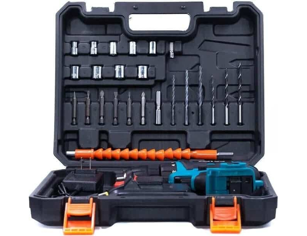 Trapano elettrico avvitatore 2 batterie valigetta punte perforatore battente...