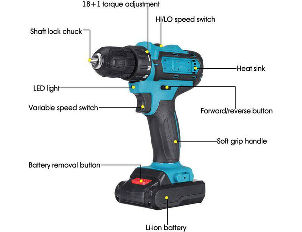 Trapano elettrico avvitatore 2 batterie valigetta punte perforatore battente...