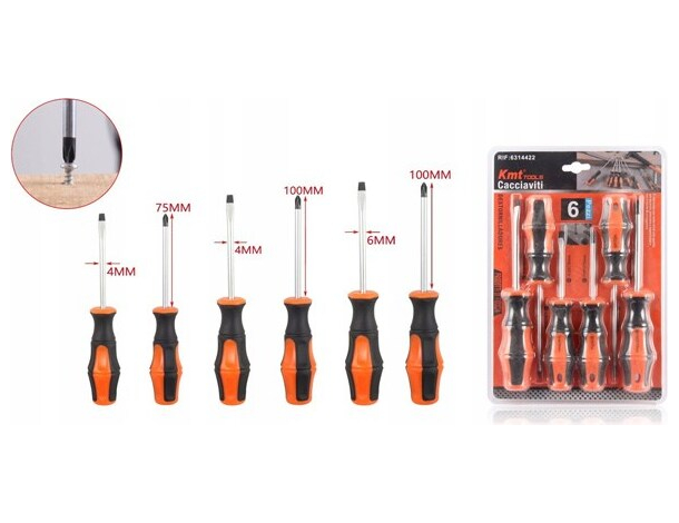 Set 6 Cacciaviti Giraviti Acciaio Punta a Croce Taglio Kit Attrezzi Fai da Te...
