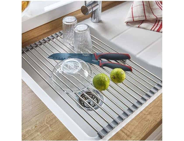 Scolapiatti Avvolgibile Per Lavello Pieghevole Da Appoggio Salvaspazio Piatti...