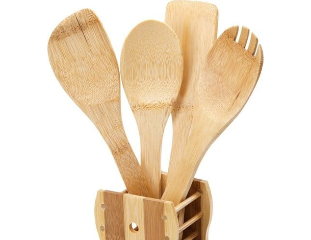 Porta Posate e Mestoli da Cucina in Legno di Bamboo Portaposate con 4...