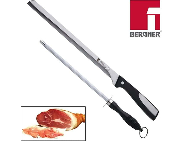 Set coltello da prosciutto 25cm + acciaino affilatore in acciaio inox 20cm 6
