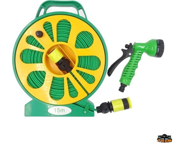 Tubo Acqua Giardino Estendibile Con Pistola Avvolgitubo Pompa Annafiatore 15...