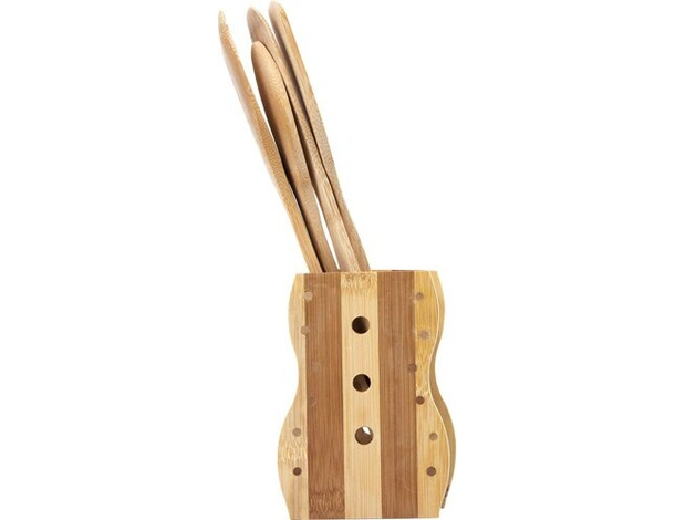 Porta Posate e Mestoli da Cucina in Legno di Bamboo Portaposate con 4...