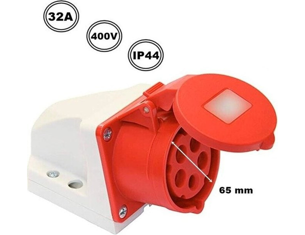 Presa da muro industriale inclinata CEE trifase 5 poli 32A 400V protezione IP44