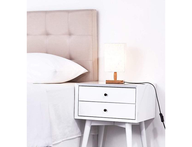 Lampada Abat-Jour da Tavolo Legno 23cm Paralume in Tessuto Bianco Comodino...