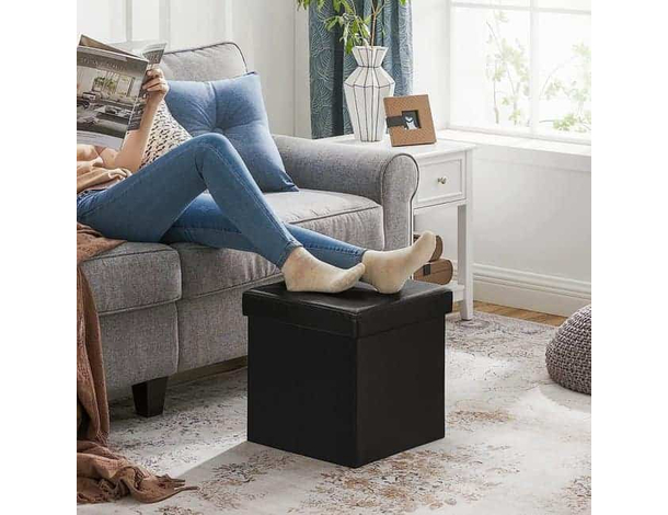 Pouf Contenitore Puff Quadrato in PVC Panca Baule 38x38x38 cm Sgabello Seduta...