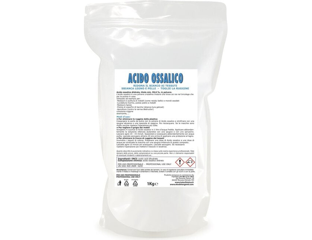 Acido Ossalico Diidrato Puro in polvere Busta da 1KG Tessuti Legno Ruggine