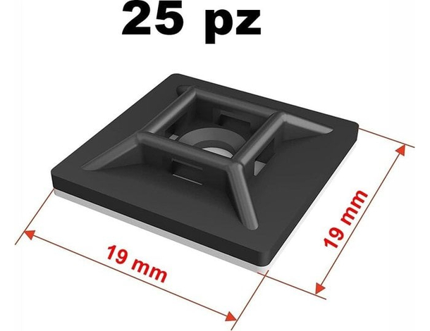 25x supporto adesivo 19x19 mm per fascette autostringenti da 3,6 mm nero cavi...
