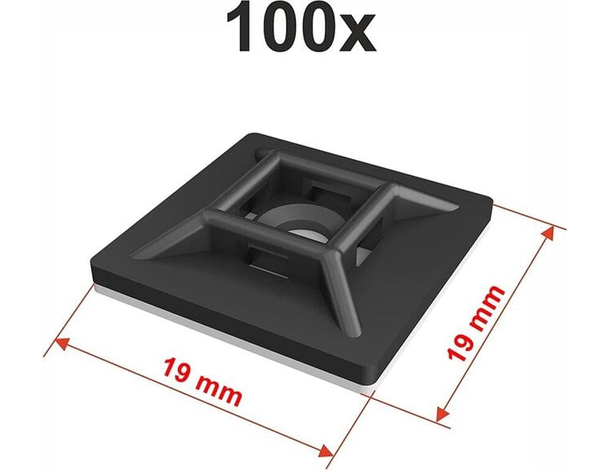100x supporto adesivo 19x19 mm per fascette autostringenti da 3,6 mm nero...