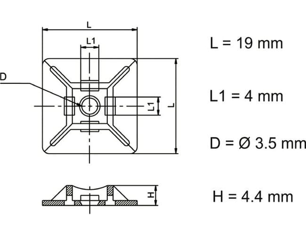 100x supporto adesivo 19x19 mm per fascette autostringenti da 3,6 mm nero...