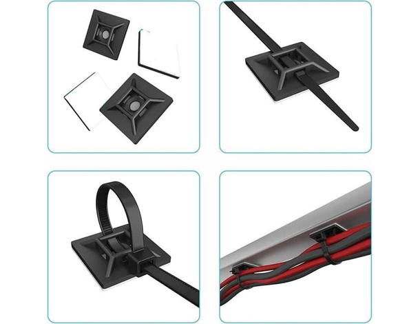 100x supporto adesivo 19x19 mm per fascette autostringenti da 3,6 mm nero...