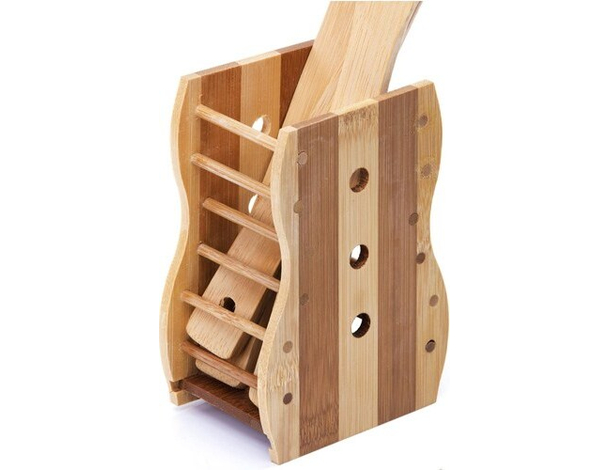 Porta Posate e Mestoli da Cucina in Legno di Bamboo Portaposate con 4...