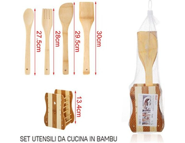 Porta Posate e Mestoli da Cucina in Legno di Bamboo Portaposate con 4...