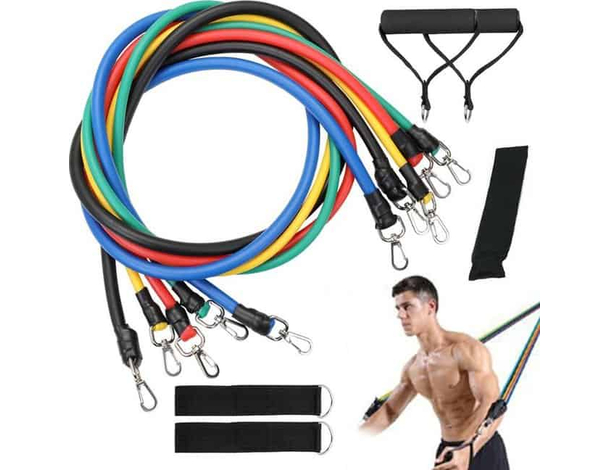 Kit 10 Fasce Bande Elastiche Elastici Fitness Palestra Resistenza Maniglie Forza