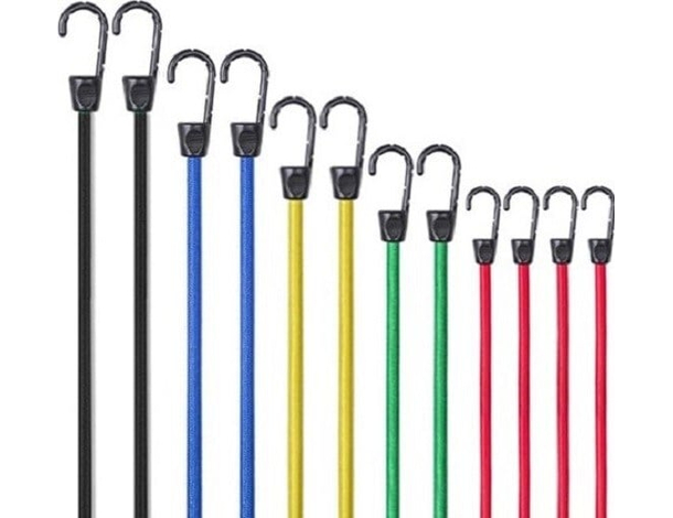 Kit da 12 Pezzi Corda Fune Elastica Resistente con Ganci Cinghie 5 Misure