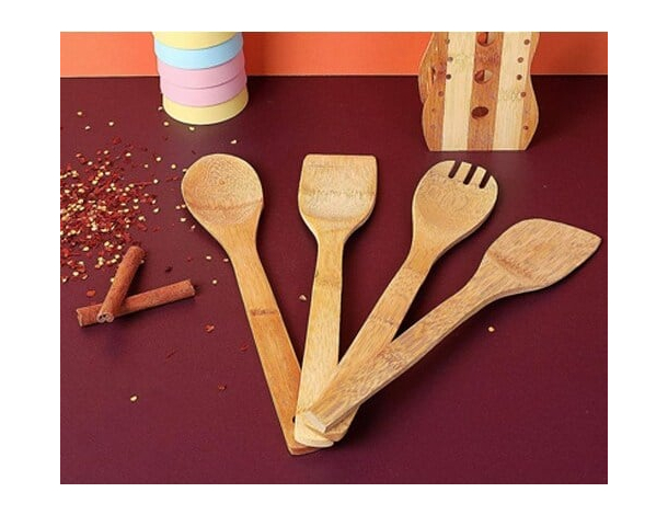 Porta Posate e Mestoli da Cucina in Legno di Bamboo Portaposate con 4...
