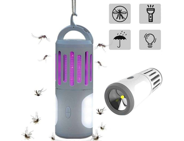 Zanzariera Elettrica Lampada Torcia LED da Campeggio Anti Zanzare Batteria AA