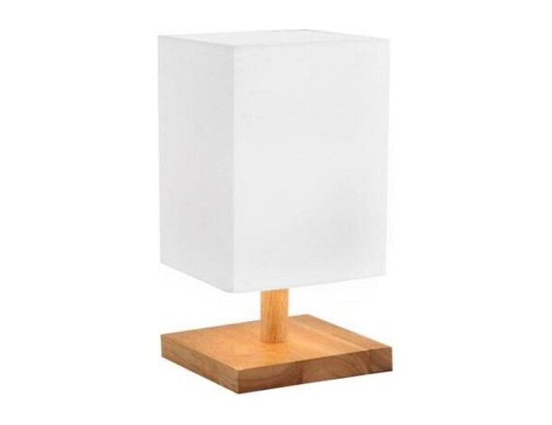 Lampada Abat-Jour da Tavolo Legno 23cm Paralume in Tessuto Bianco Comodino 40W