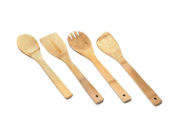 Porta Posate e Mestoli da Cucina in Legno di Bamboo Portaposate con 4...
