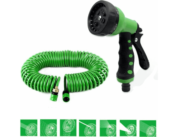 Tubo Estensibile a Spirale 15mt + Pistola Pompa Flessibile Irrigazione Giardino