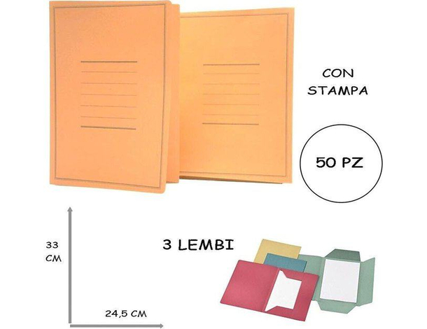 50x Cartella 3 Lembi 25x33 cm Linea Eco Pigna con Stampa Colori Assortiti 5