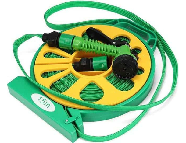 Tubo Acqua Giardino Estendibile Con Pistola Avvolgitubo Pompa Annafiatore 15...