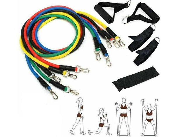 Kit 10 Fasce Bande Elastiche Elastici Fitness Palestra Resistenza Maniglie...