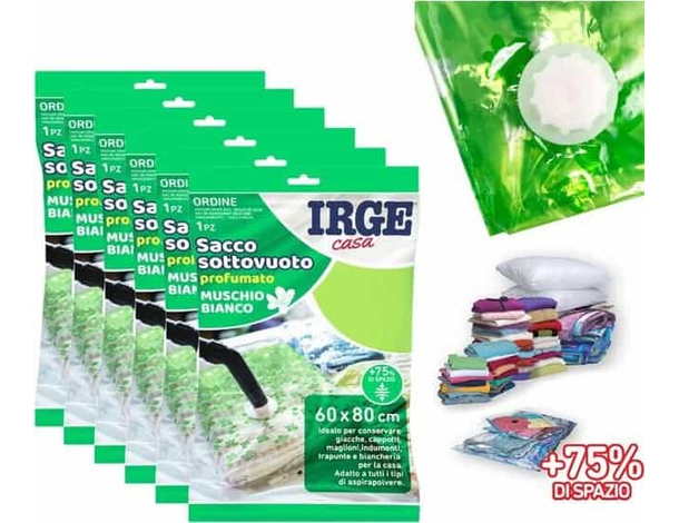 6x Sacchetti Buste Salvaspazio Sottovuoto Profumo Muschio Bianco 60x80 Vestiti